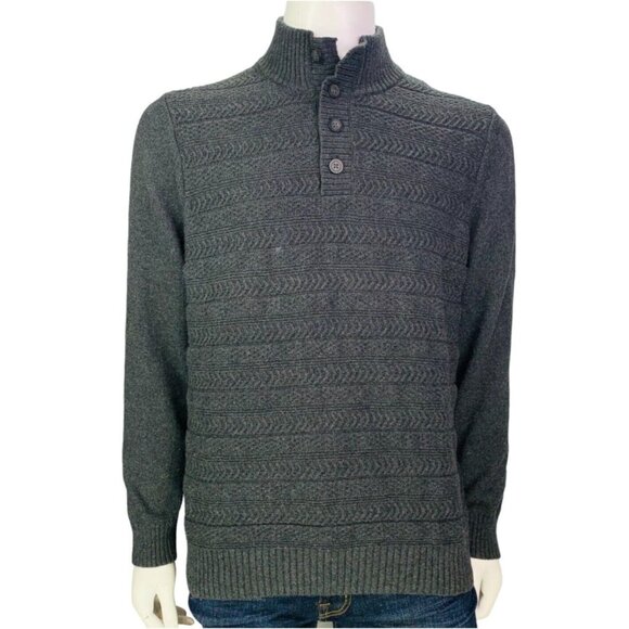 NEW Marc Anthony Mens Mock Neck Sweater Button Collar Grey Textured Knit Size XL - Picture 2 of 12